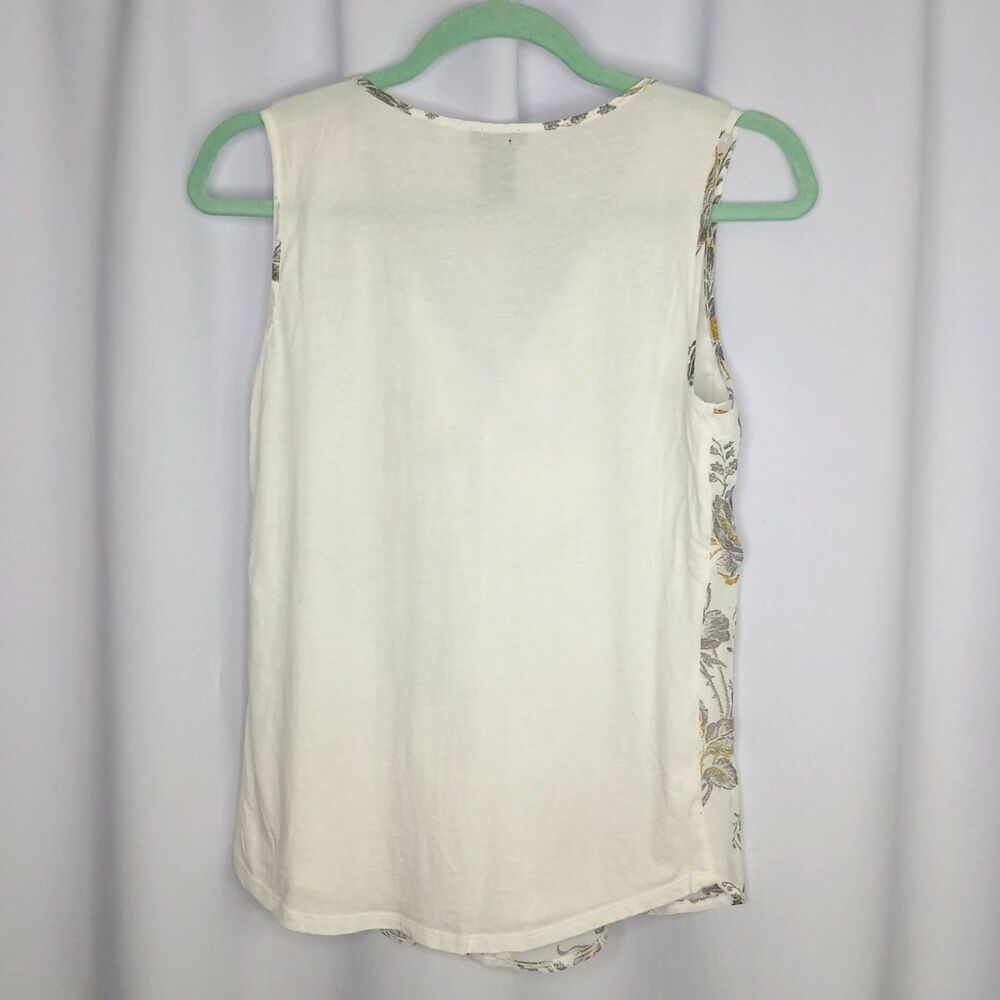 Ann Taylor Floral Tank Top V-Neck Ruffle Slveless Blouse Ivory Gray Womens XS - Picture 2 of 5